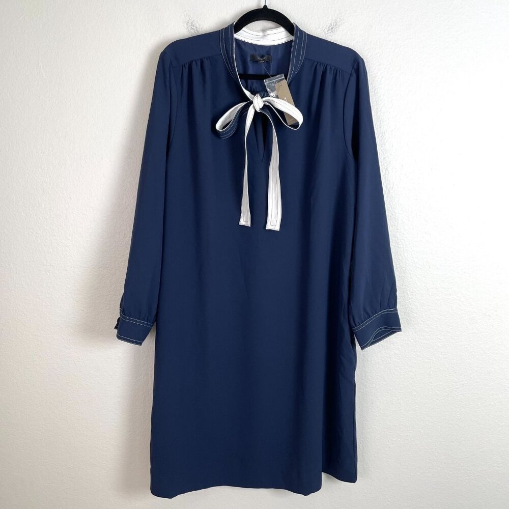 NEW J Crew Womens Plus 16 Navy Shift Dress With Necktie in 365 Crepe Long Sleeve - Picture 9 of 16
